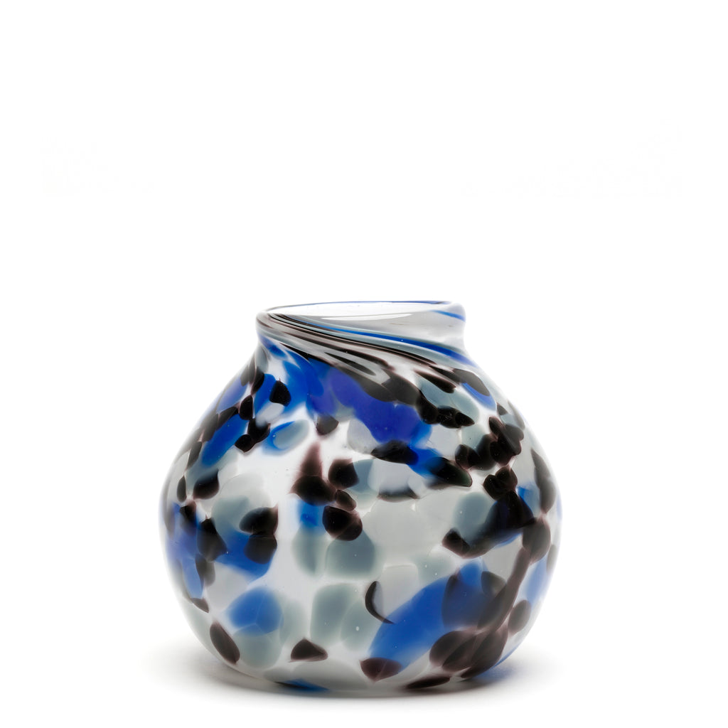 White with Grey/Blue/Black Spotted Round Vase
