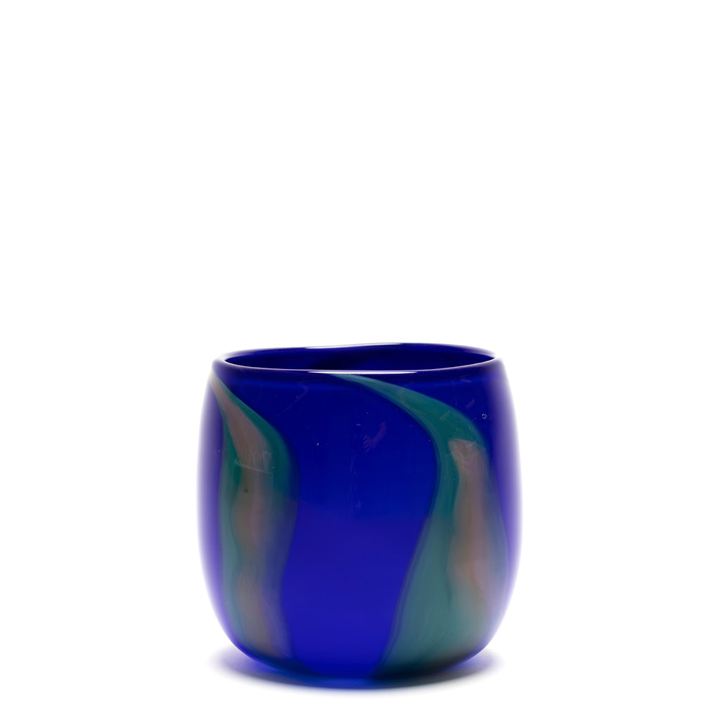 Royal Blue Vase with Green/Pink Stripes