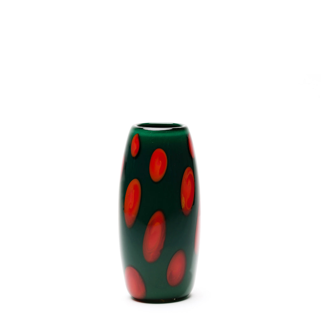 Forest Green Vase with Red Spots