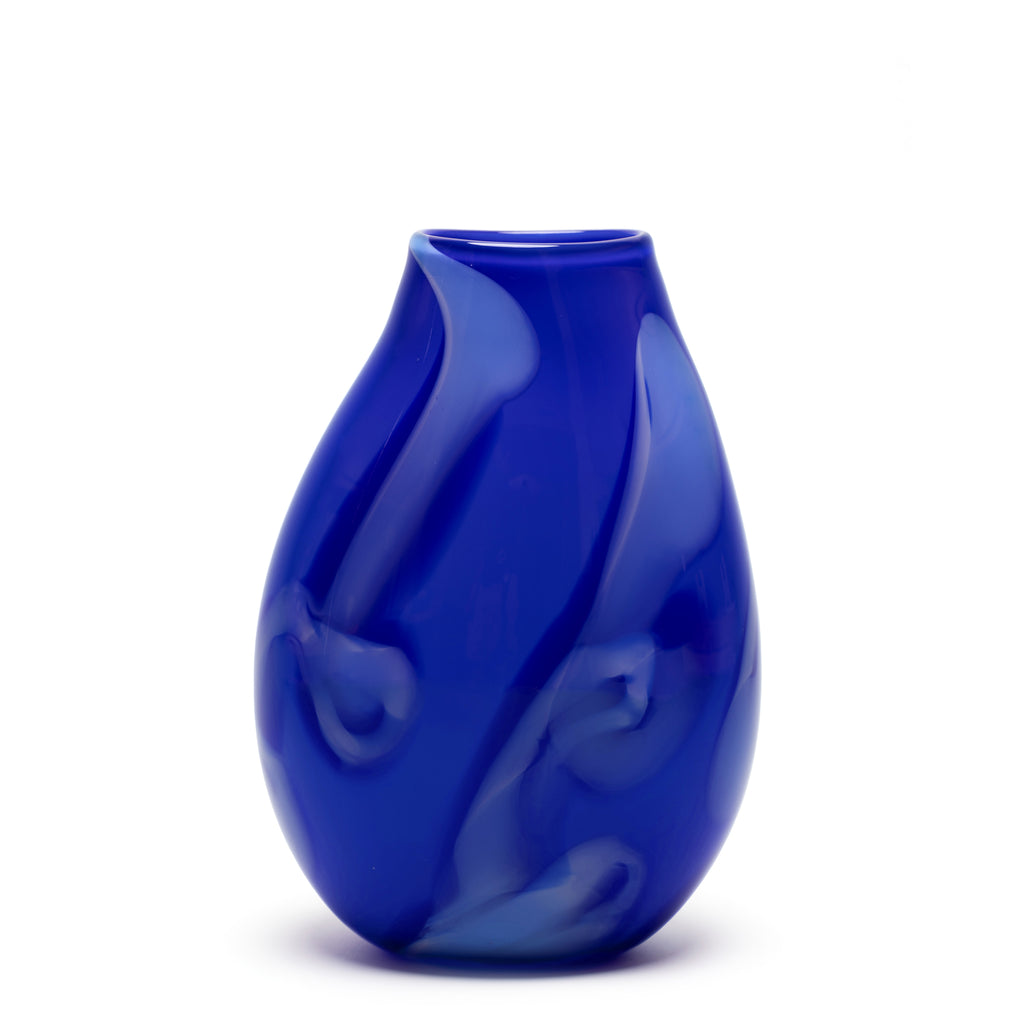 Royal Blue Vase with Sky Blue/White Strokes