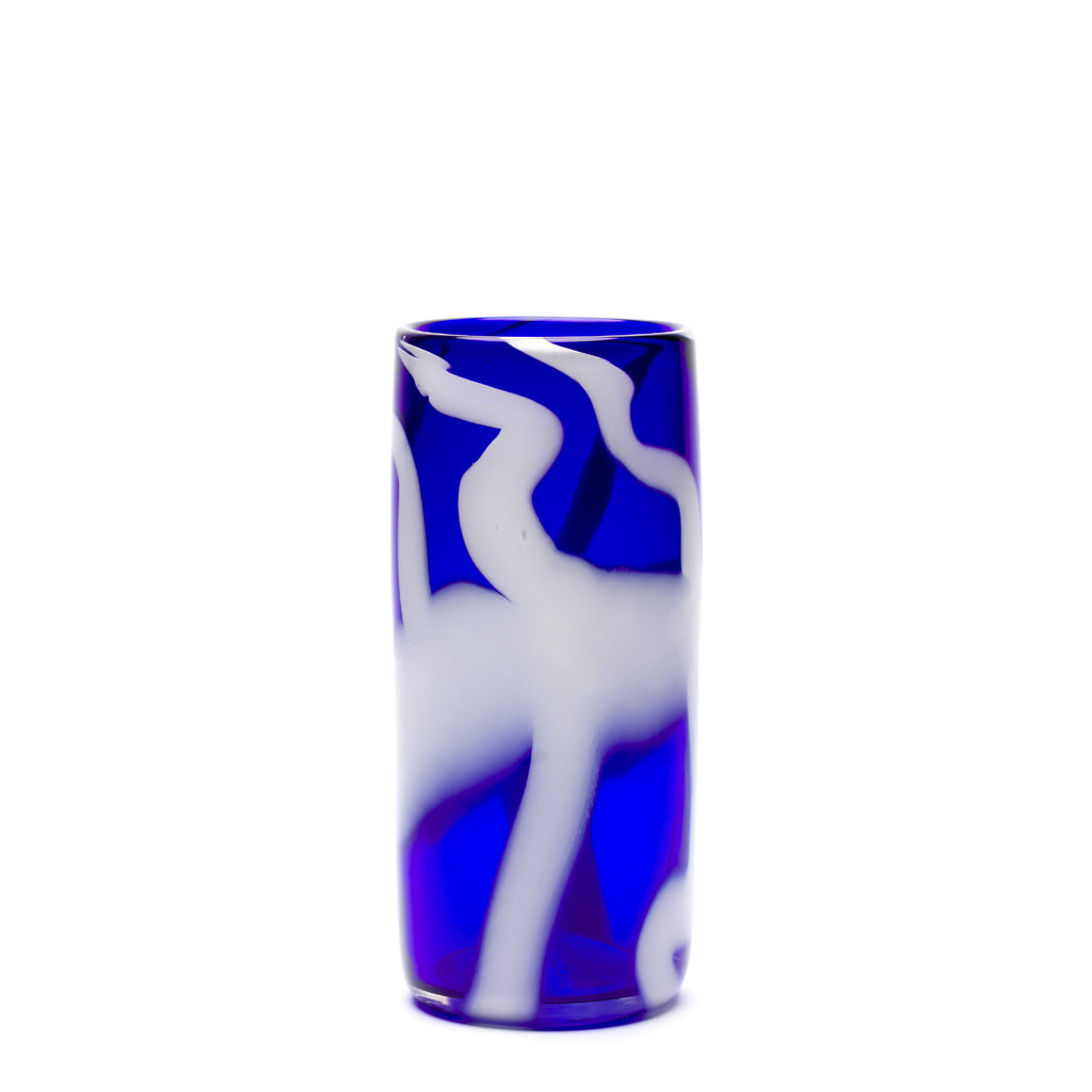 Transparent Royal Blue Vase with White Strokes