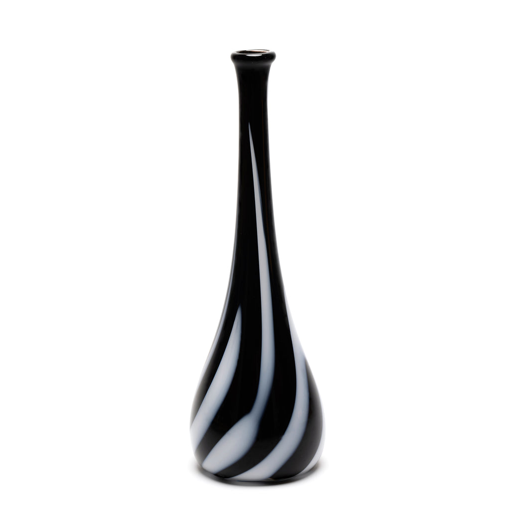 Black Drop Neck Vase with White Stripes