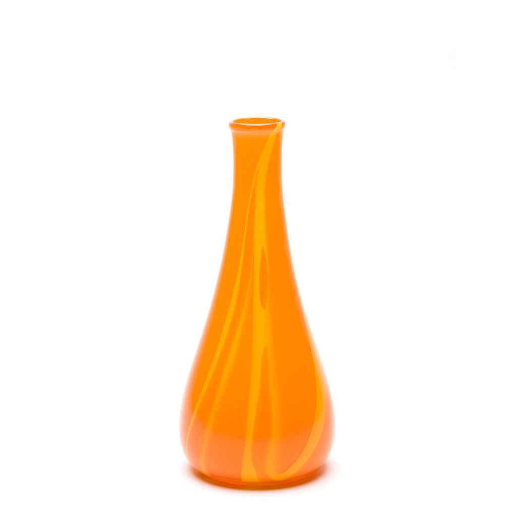 Orange Drop Neck Vase with Yellow Swirls