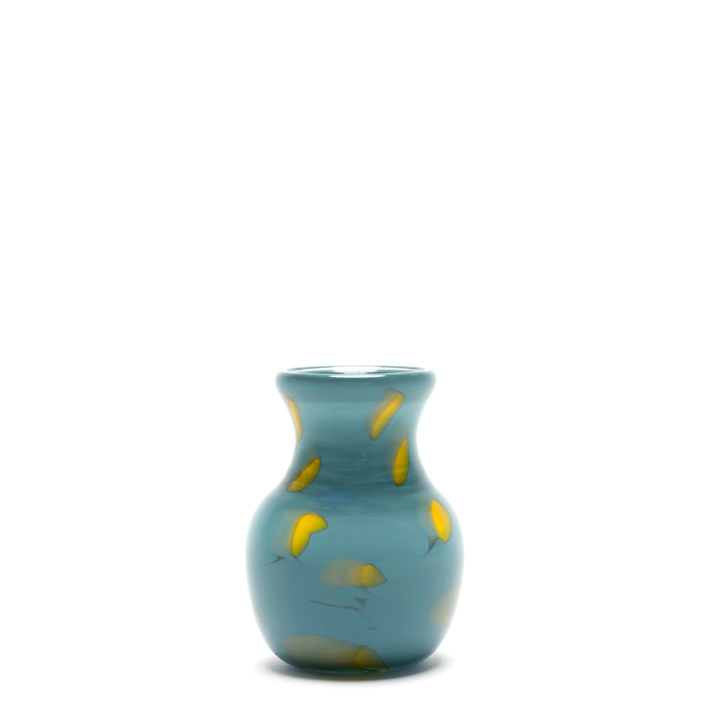 Teal Mini Bud Vase with Yellow Spots