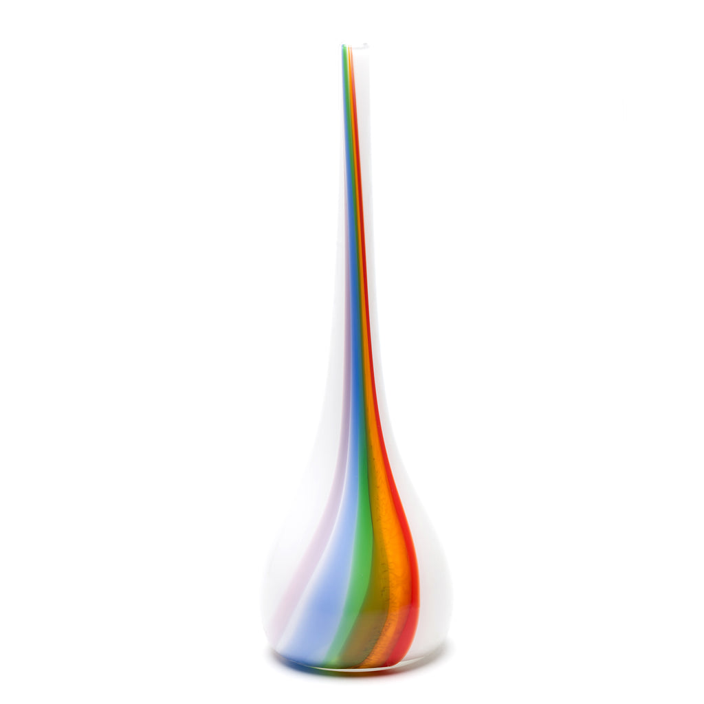 White Drop Neck Vase with Rainbow Stripe