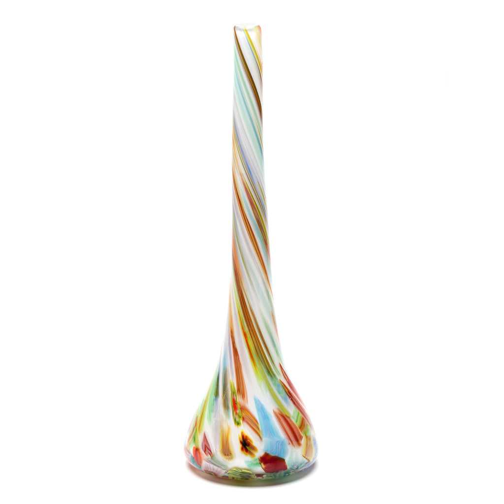 White Drop Neck Vase with Rainbow Flower