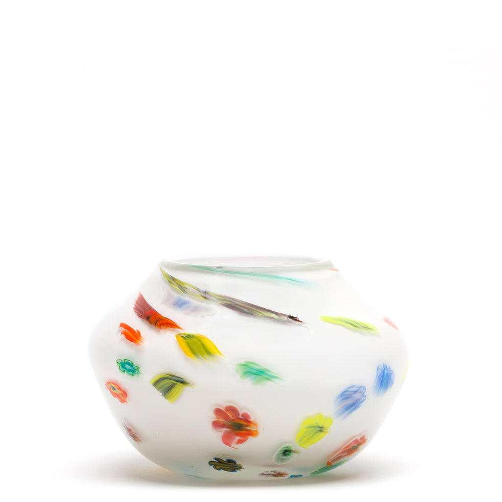 White with Rainbow Flower Low Vase