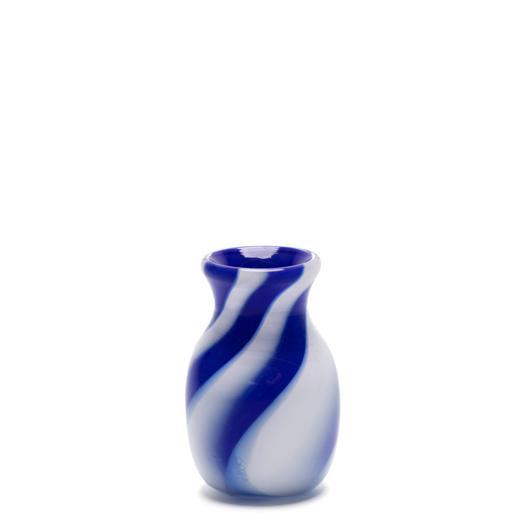 Royal Blue Mini Bud Vase with White Stripes