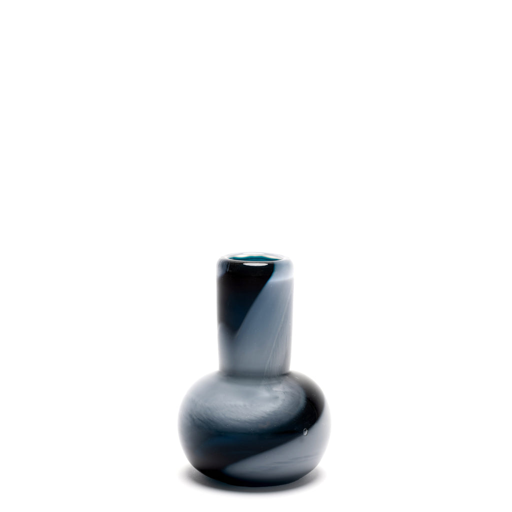 Transparent Midnight Blue Mini Bud Vase with Aqua/White Stripes