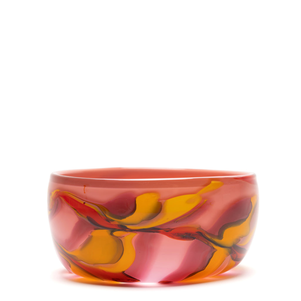 Coral Bowl with Orange/Yellow/Pink/Black Swirls